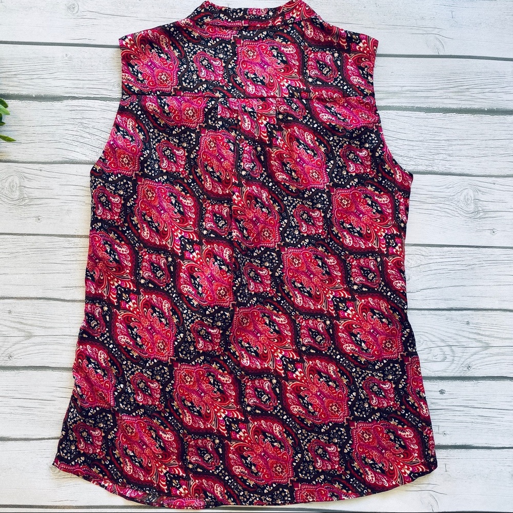 Anne Klein Printed Tie-Neck Top Sleeveless Blouse - Picture 4 of 6